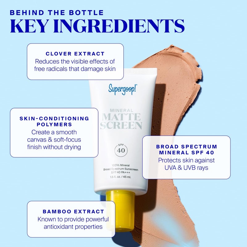 Supergoop! Mineral Mattescreen (SPF 40) - 45 mL - Mineral, Oil-Free Broad Spectrum Sunscreen - Smooths Skinâ€™s Appearance, Minimizes Pores & Controls Shine - Water & Sweat Resistant - Image 5