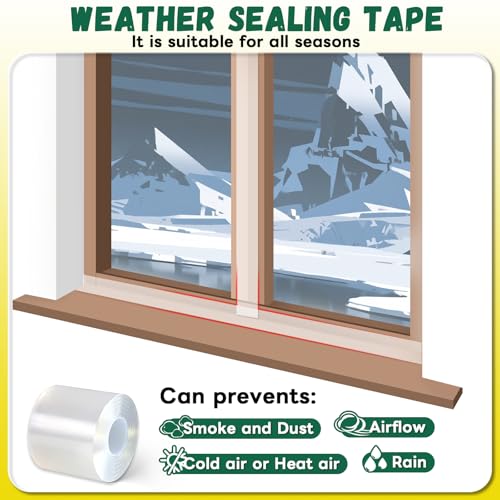 YINTTIAN Window Sealing Tape, Window AC Insulation Sealing Around Frame Draft, 3 inch X 33 FT, Blocker for Cold Heat Air, Waterproof Tape for Repair, Heavy Duty No Residue (Clear) - Image 5