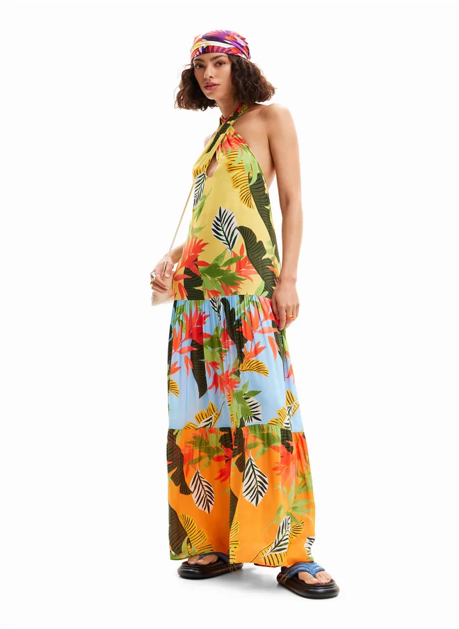 DESIGUAL Tropical Halter Neck Maxi Dress