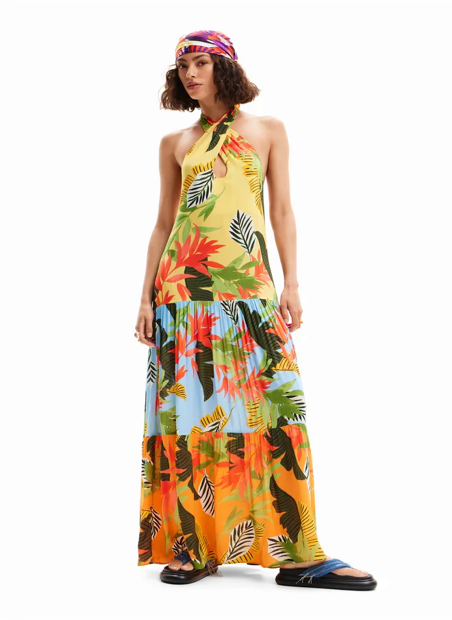 DESIGUAL Tropical Halter Neck Maxi Dress