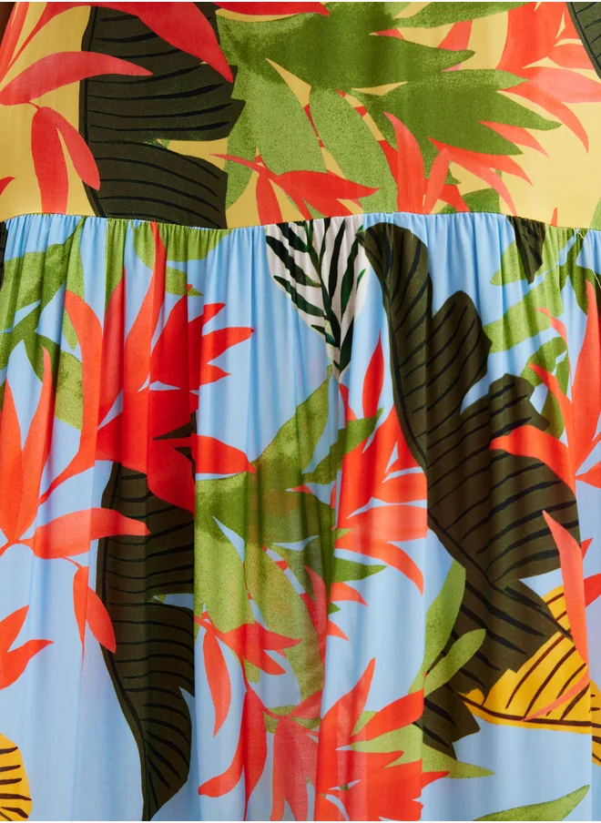 DESIGUAL Tropical Halter Neck Maxi Dress