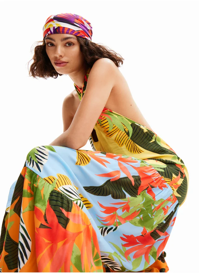 DESIGUAL Tropical Halter Neck Maxi Dress