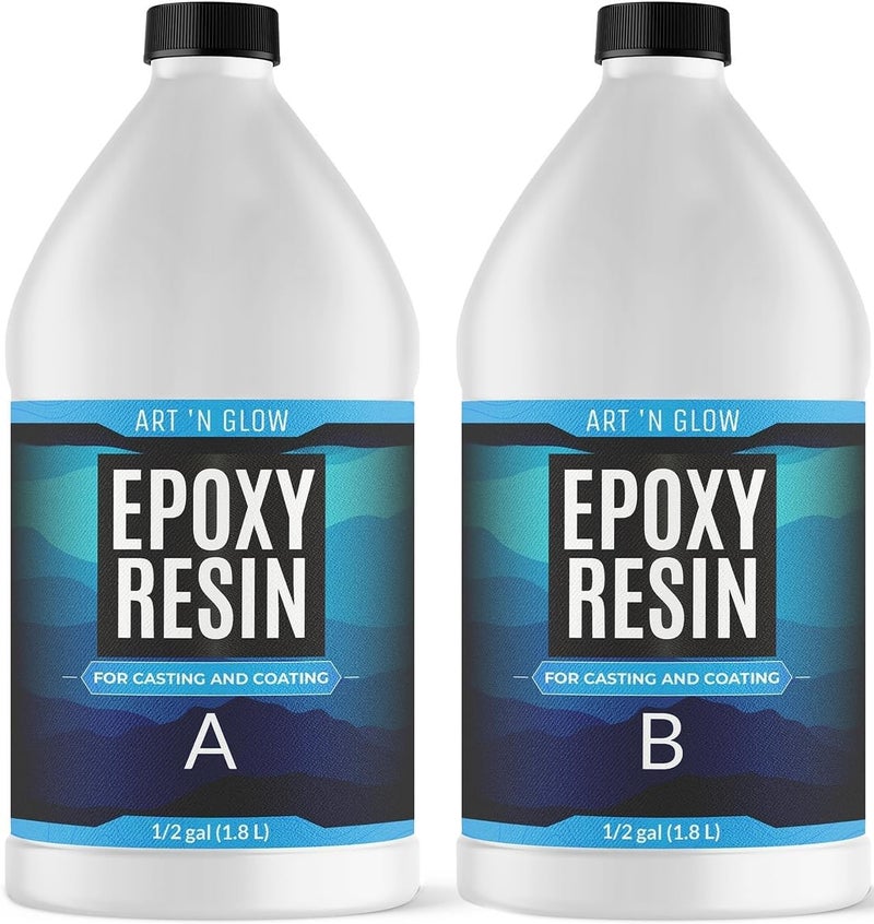 Art 'N Glow Epoxy Resin for Crystal Clear Casting & Coating â€“ 1 Gallon Kit â€“ UV Resistant, Non-Yellowing, Low Odor, Self-Leveling â€“ for Art, Canvas, Tumblers, Jewelry, Molds, Wood, and Craft - USA Small Business - Image 1