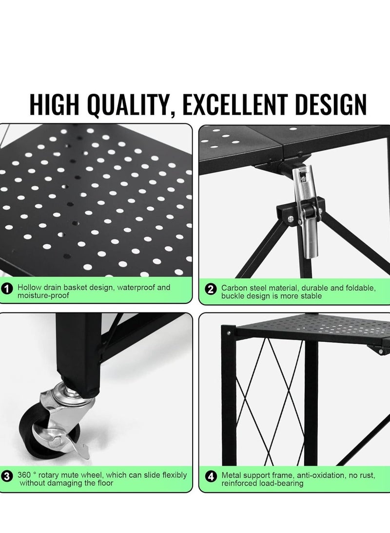 أرفف تخزين قابلة للطي مكونة من 5 طبقات، رفوف تخزين لخزانة المطبخ، رف تخزين متعدد الأغراض لغرفة المعيشة وغرفة النوم والمطبخ والجراج سهل التجميع باللون الأسود - Image 5