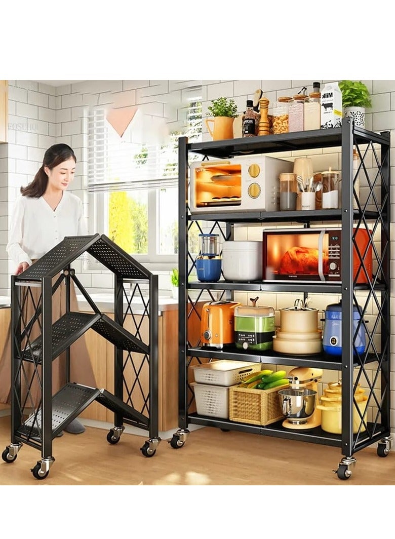 أرفف تخزين قابلة للطي مكونة من 5 طبقات، رفوف تخزين لخزانة المطبخ، رف تخزين متعدد الأغراض لغرفة المعيشة وغرفة النوم والمطبخ والجراج سهل التجميع باللون الأسود - Image 1