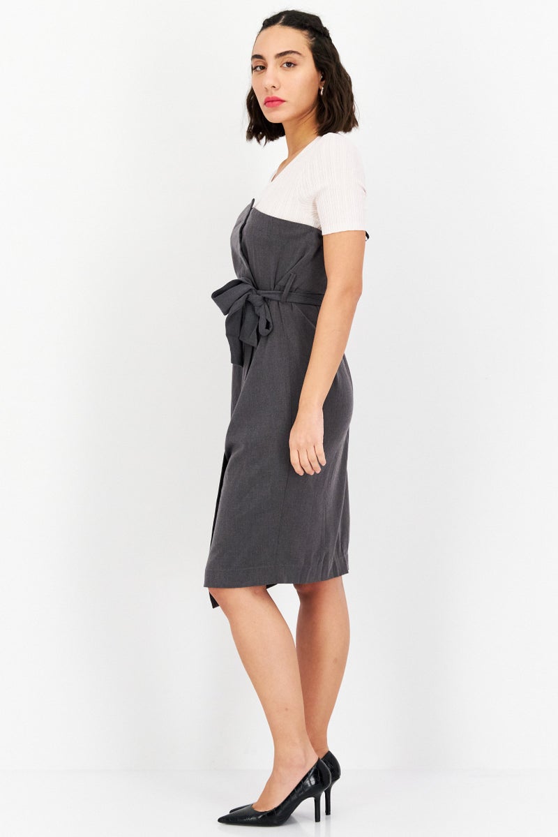 ONLY فستان ميدي منسوج للنساء 2 في 1، رمادي/وردي - Image 3