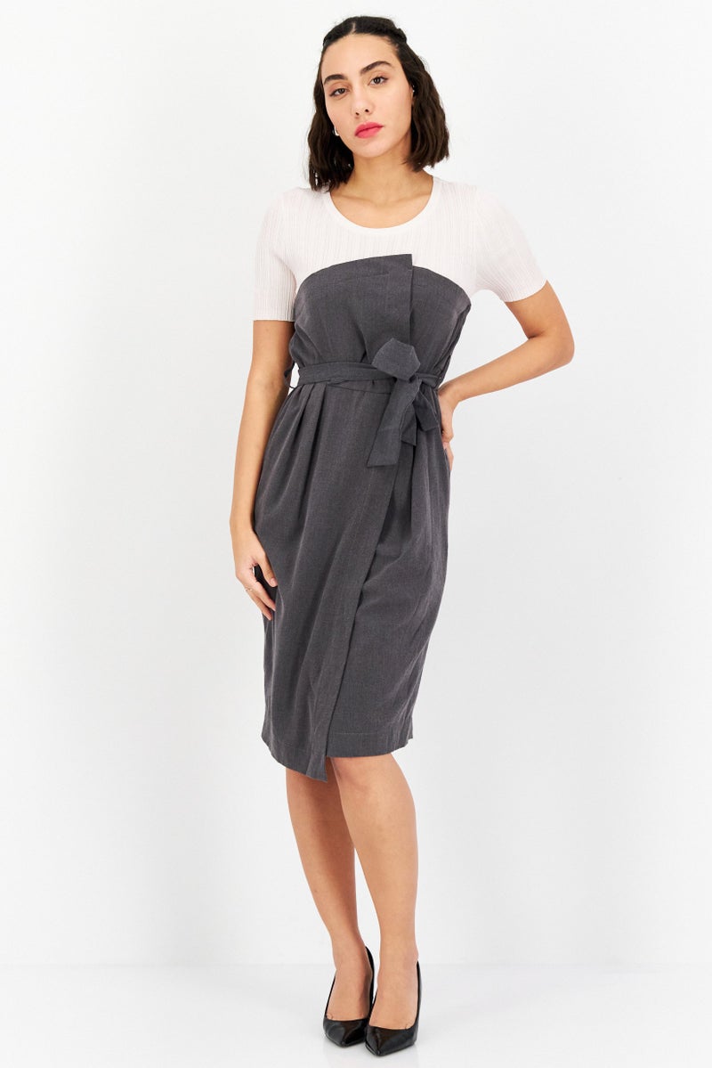 ONLY فستان ميدي منسوج للنساء 2 في 1، رمادي/وردي - Image 1