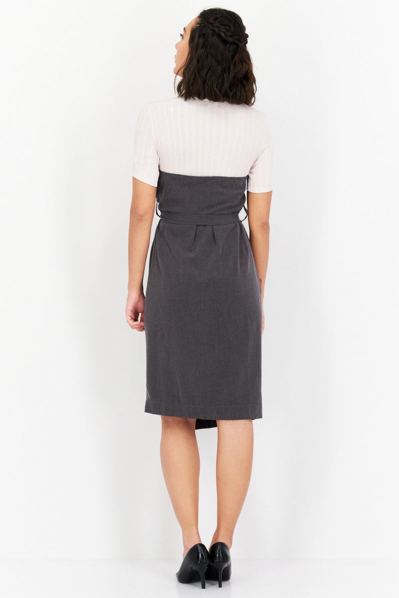 ONLY فستان ميدي منسوج للنساء 2 في 1، رمادي/وردي - Image 4