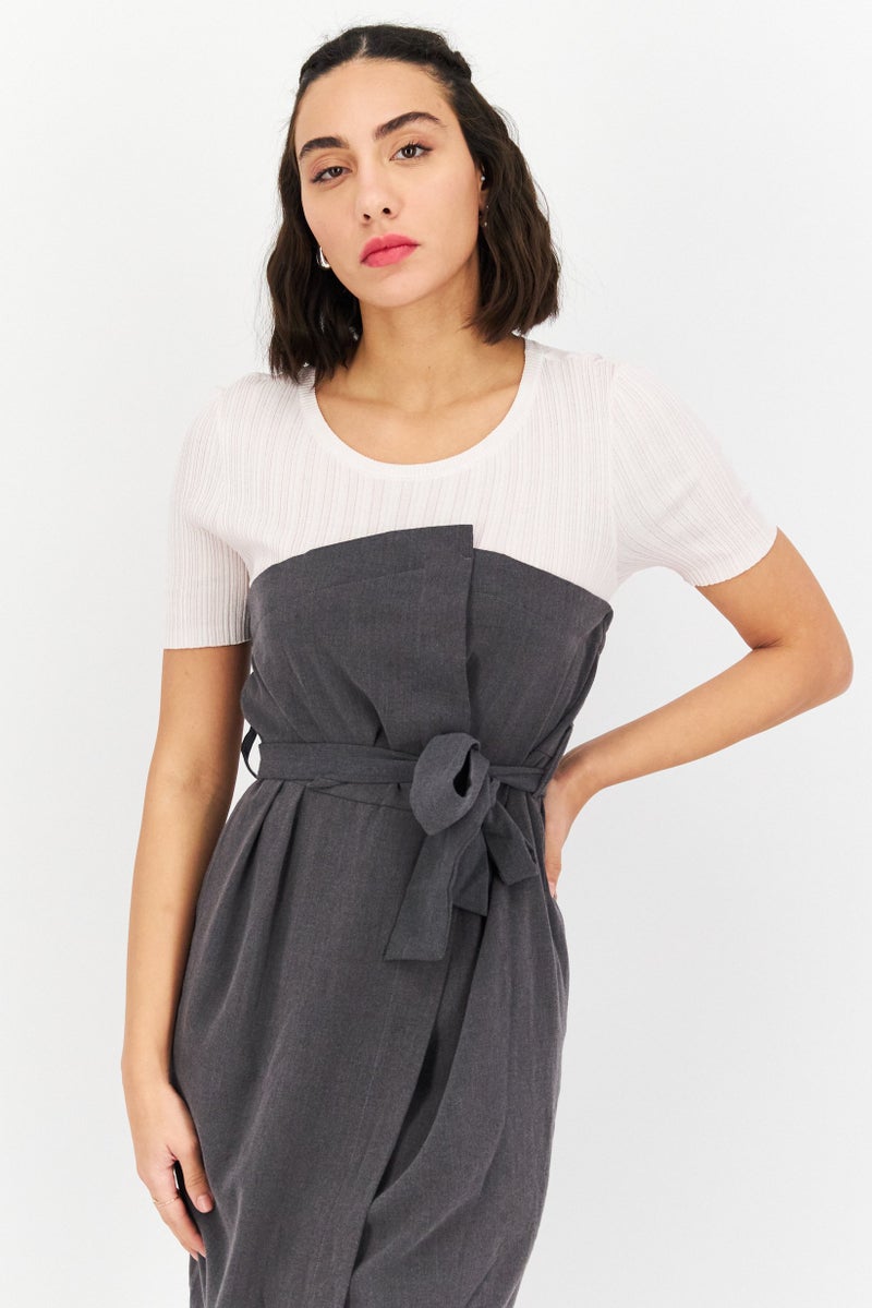 ONLY فستان ميدي منسوج للنساء 2 في 1، رمادي/وردي - Image 2