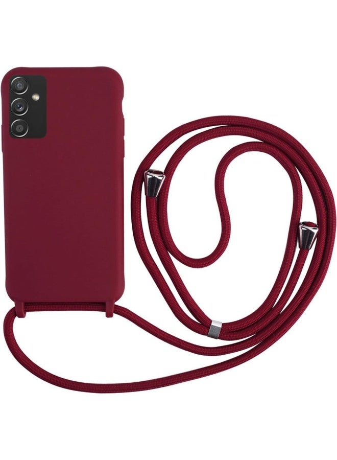 Crossbody Case Compatible With Samsung Galaxy A14 5G Shell With Adjustable Neck Cord Lanyard Strap Soft Silicone Red - Image 1
