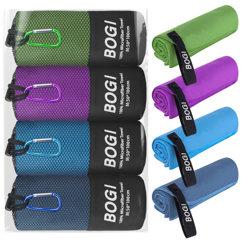 BOGI 4 Pack Microfiber Travel Sports TowelQuick Dry Towel Soft Lightweight Microfiber Camping Towel Absorbent Compact Travel Towel for Camping Gym Beach Bath Yoga Swimming Backpacking4 pcs Medium - Image 2