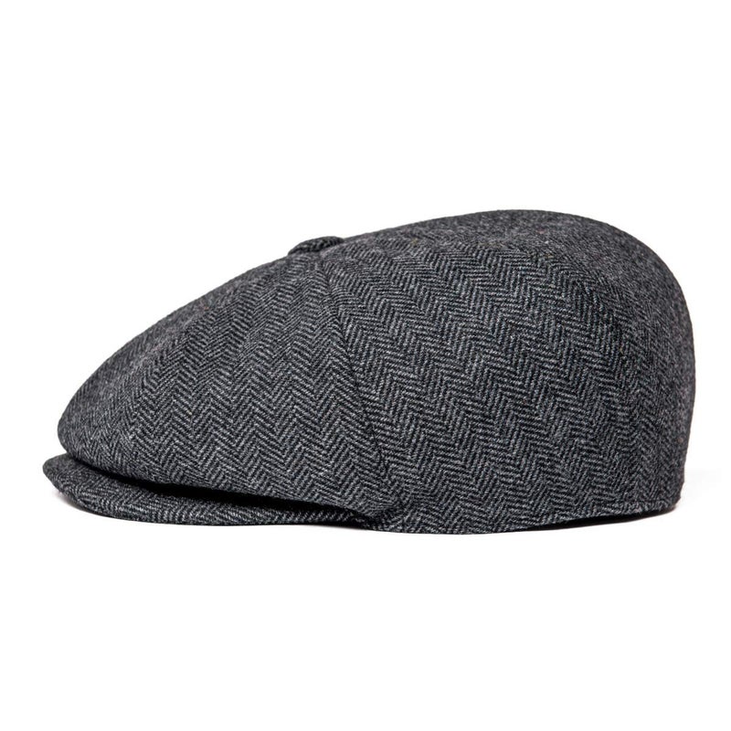 JANGOUL Men Wool Blend 8 Panel Newsboy Cap Tweed Cabbie Hat Snap Brim (Herringbone Grey, 7 3/8) - Image 3