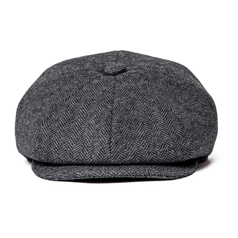 JANGOUL Men Wool Blend 8 Panel Newsboy Cap Tweed Cabbie Hat Snap Brim (Herringbone Grey, 7 3/8) - Image 4