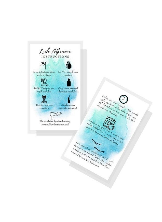 Boutique Marketing LLC Lash Extension Aftercare Instructions Cards | 50 Pack | Double Sided Size 3.5 X 2" Inches After Care (23 Week Fillers) | Blue Watercolor With Icons Design  - Image 2