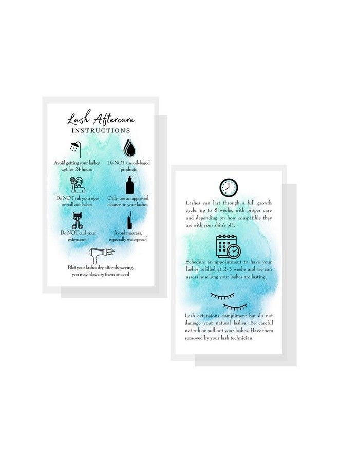 Boutique Marketing LLC Lash Extension Aftercare Instructions Cards | 50 Pack | Double Sided Size 3.5 X 2" Inches After Care (23 Week Fillers) | Blue Watercolor With Icons Design  - Image 3
