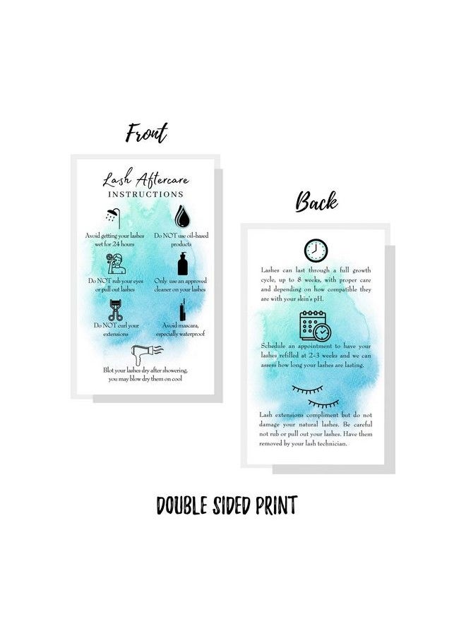 Boutique Marketing LLC Lash Extension Aftercare Instructions Cards | 50 Pack | Double Sided Size 3.5 X 2" Inches After Care (23 Week Fillers) | Blue Watercolor With Icons Design  - Image 5