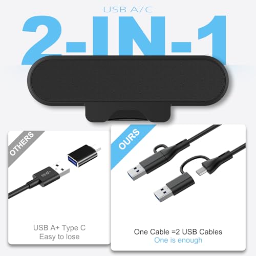 Plyee Audio Monitor Speakers, Computer Speakers for Desktop PC, USB Speaker with Integrated USB A Type C Connector, Easily Clamp to Monitors, 10W(Black) - Image 4