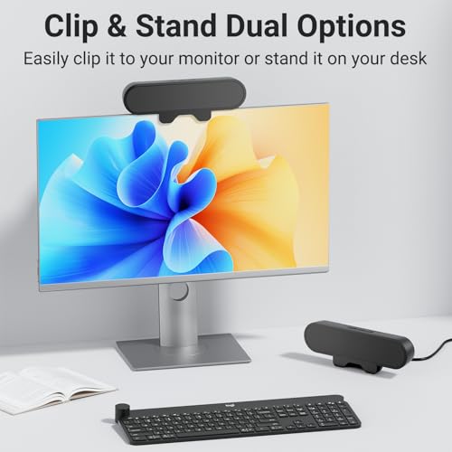 Plyee Audio Monitor Speakers, Computer Speakers for Desktop PC, USB Speaker with Integrated USB A Type C Connector, Easily Clamp to Monitors, 10W(Black) - Image 2