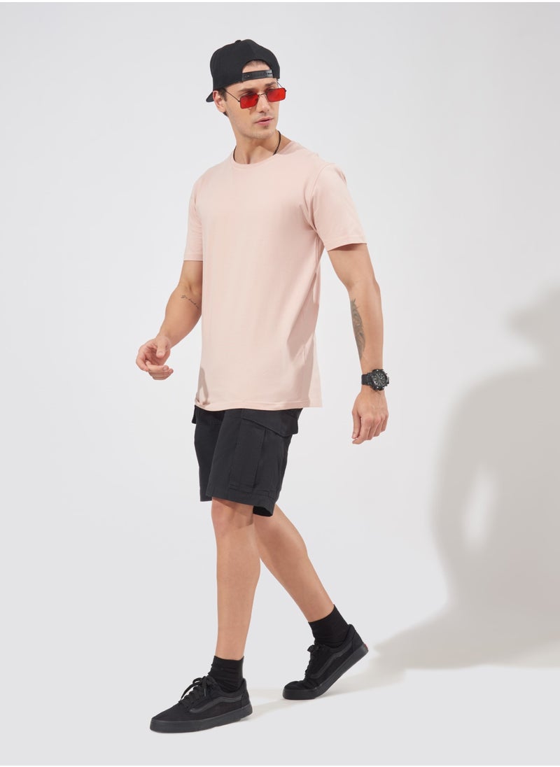 Maniac Maniac Mens Solid Half Sleeve Round Neck Pink Cotton Slim Fit T-Shirt  - Image 4