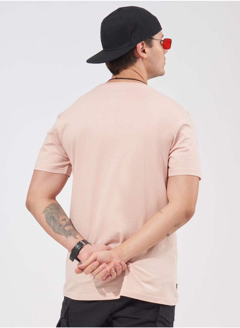 Maniac Maniac Mens Solid Half Sleeve Round Neck Pink Cotton Slim Fit T-Shirt  - Image 2