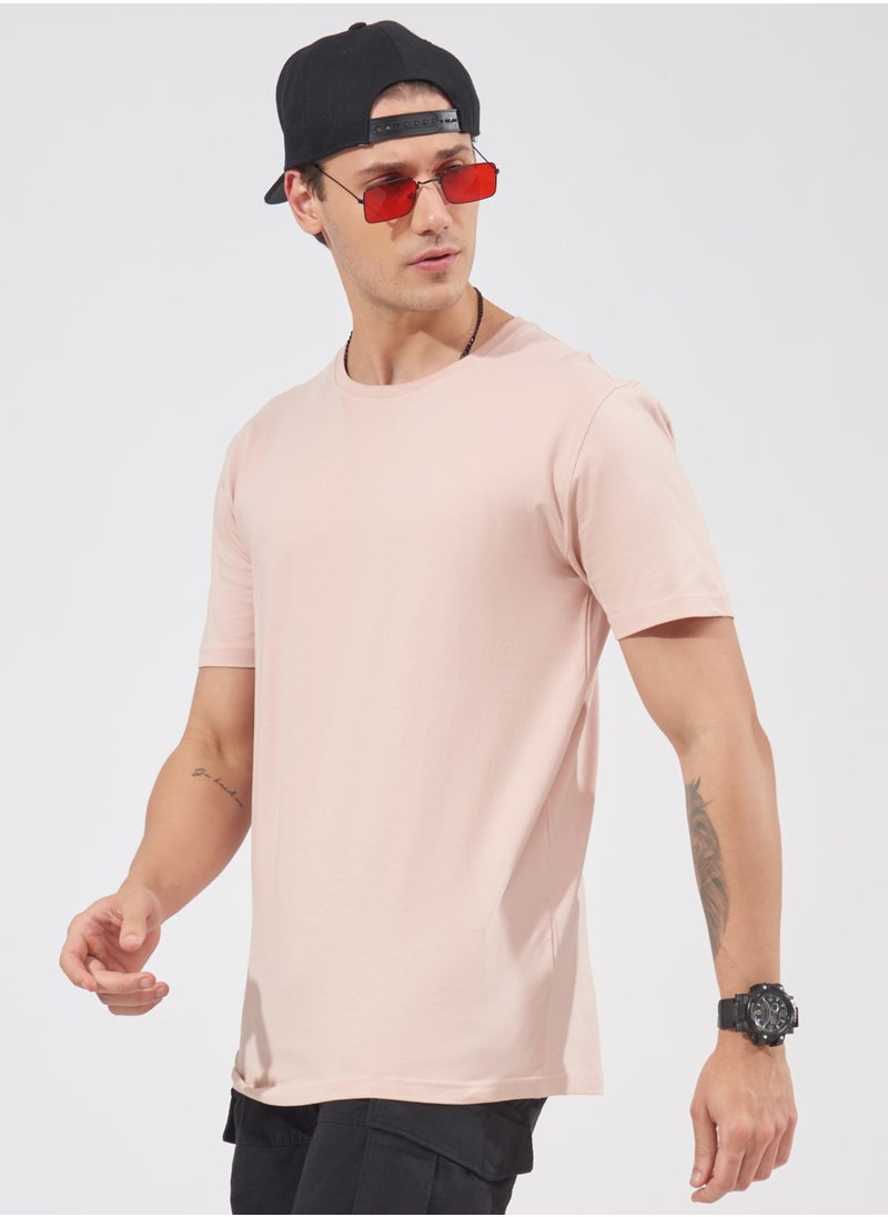 Maniac Maniac Mens Solid Half Sleeve Round Neck Pink Cotton Slim Fit T-Shirt  - Image 1