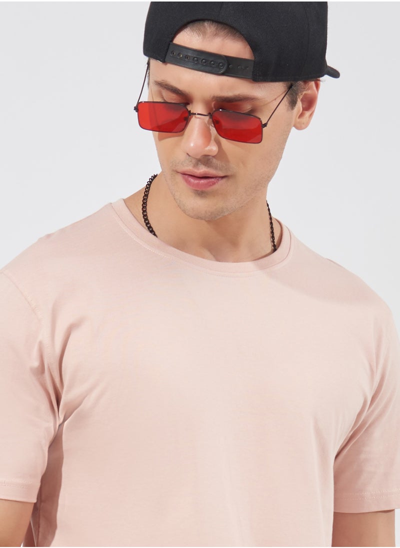 Maniac Maniac Mens Solid Half Sleeve Round Neck Pink Cotton Slim Fit T-Shirt  - Image 3