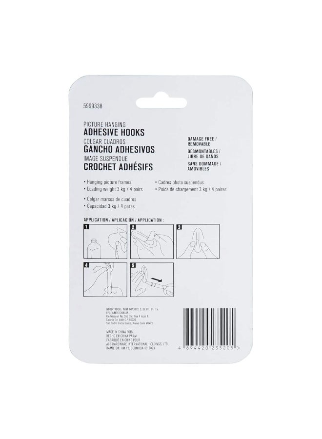 ACE 12-Piece Damage-Free Adhesive Picture Hanging Strips White 1.6 x 4.8cm 5999338 - Image 2