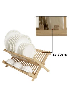 CATANES Bamboo Drying Rack Folding 2-Tier Dish Drying Rack With Utensil Holder 36x1x30 Cm Light Brown  - Image 4