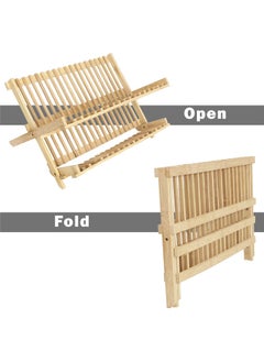 CATANES Bamboo Drying Rack Folding 2-Tier Dish Drying Rack With Utensil Holder 36x1x30 Cm Light Brown  - Image 3