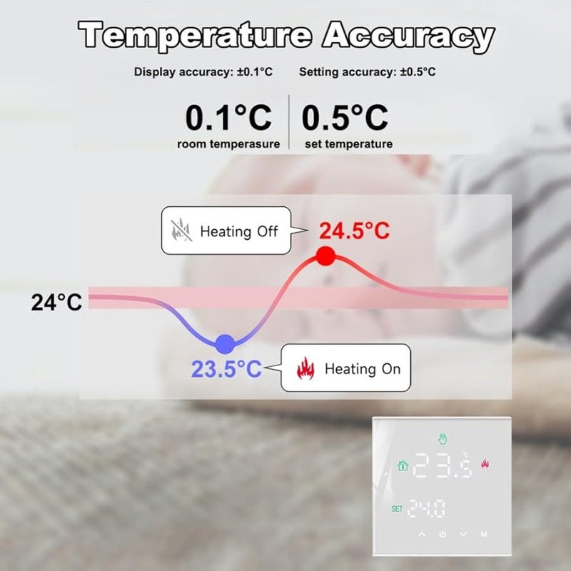 Programmable Thermostat LCD Touch Display Temperature Controller For Floor Heating And Gas Boiler 3A White - Image 3