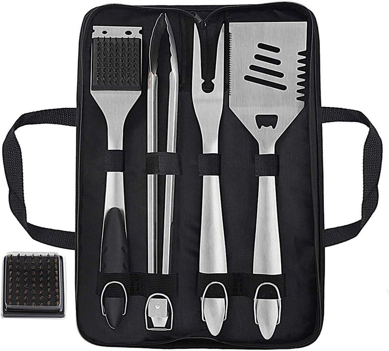 grilljoy 8PCS BBQ Grill Tools Set with Extra Thick Stainless Steel Spatula, Fork, Tongs & Cleaning Brush - Complete Barbecue Accessories Kit with Portable Bag - Perfect Grill Gifts for Men Black - Image 2
