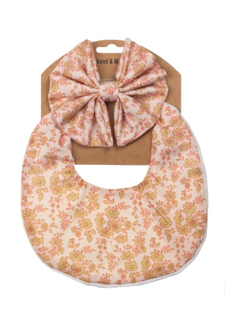 Bambimici Bambimici - Luna Ribbon Headband & Baby Bib Set - Peach  - Image 2