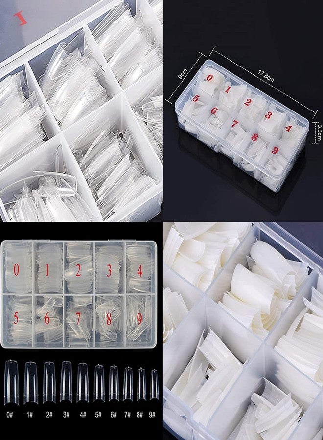 UB Acrylic Nail Tips 500pcs Natural and 500pcs Clear Half Cover Artificial Natural French False Nails 10 Sizes with Box for Salons and Home DIY - Image 2