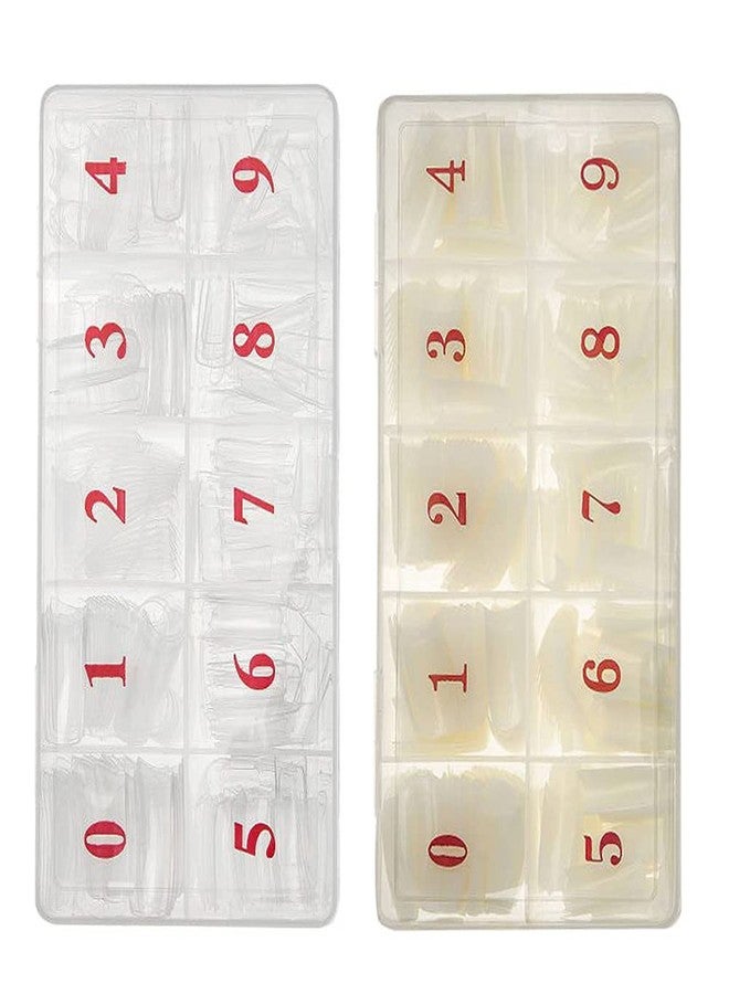 UB Acrylic Nail Tips 500pcs Natural and 500pcs Clear Half Cover Artificial Natural French False Nails 10 Sizes with Box for Salons and Home DIY - Image 1