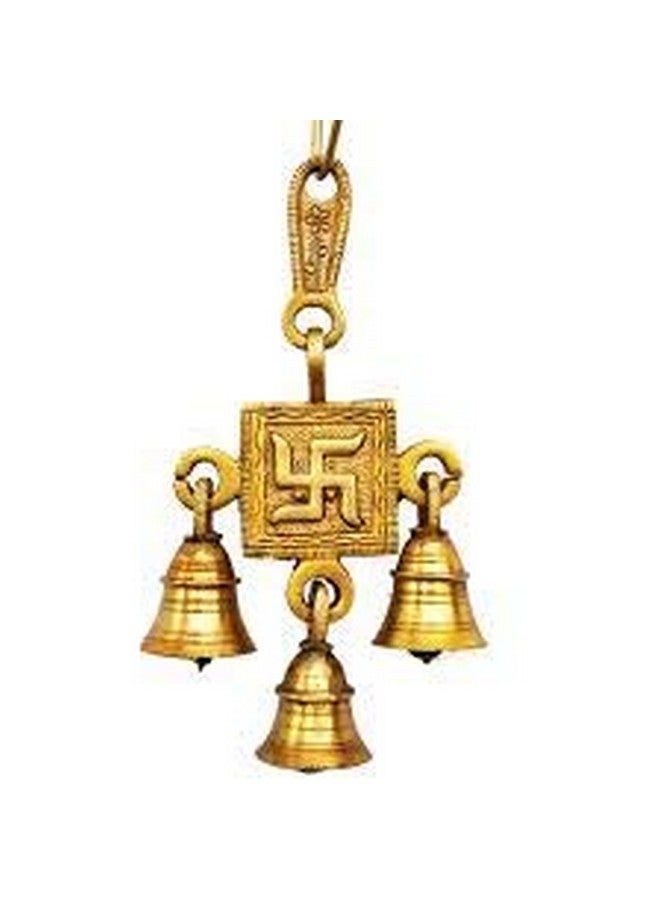 UAPAN Brass Bells I Hanging 3 Bells Swastika I Hanging Bell for Temple, Door Entrance, Pooja Mandir (Swastik, Gold)