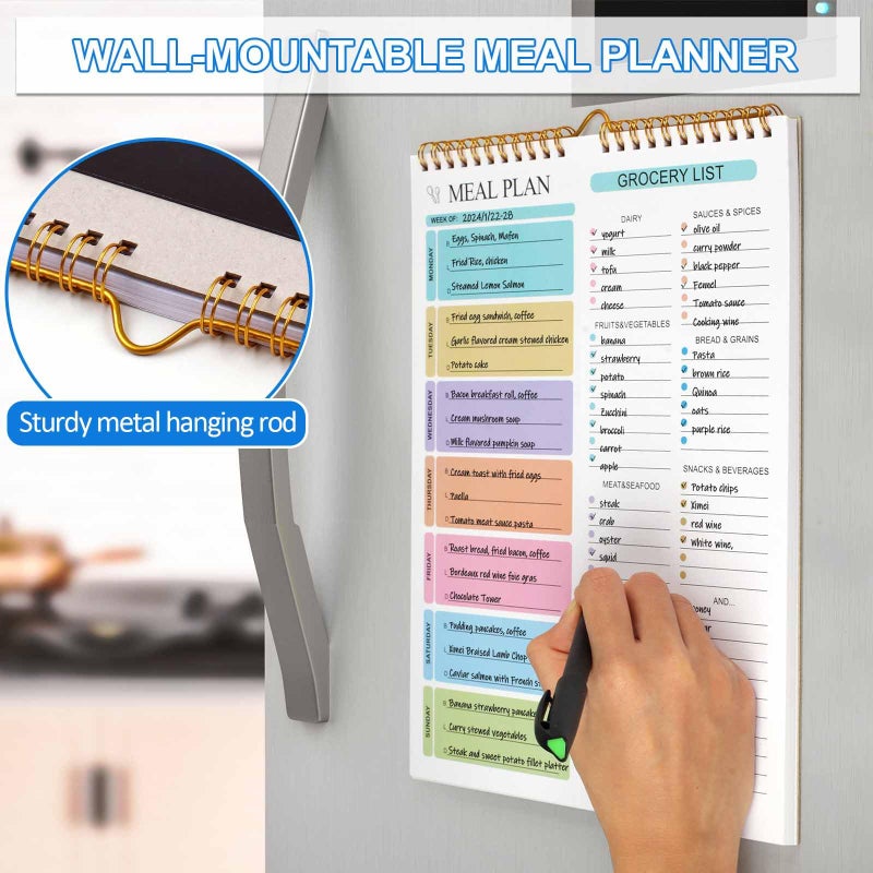 Joyberg Meal Planner Notebook 8.5x11â€, 50 Sheets Magnetic, Double Helix Meal & Grocery List, Wall-Mountable Menu Planner for Daily & Weekly Plan - Image 4