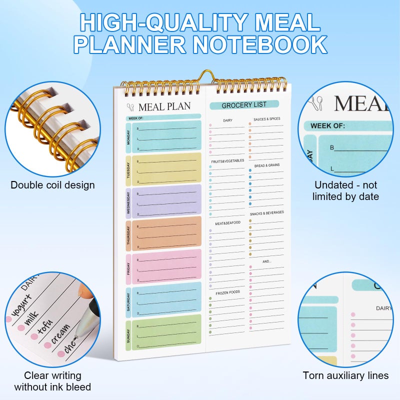 Joyberg Meal Planner Notebook 8.5x11â€, 50 Sheets Magnetic, Double Helix Meal & Grocery List, Wall-Mountable Menu Planner for Daily & Weekly Plan - Image 3