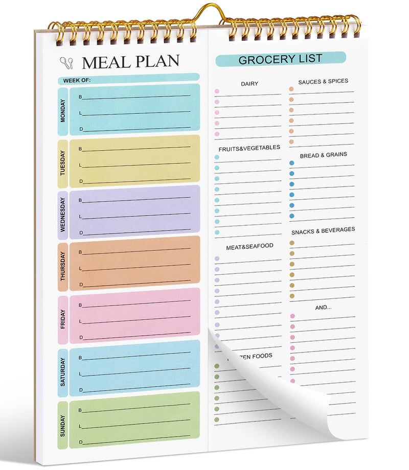Joyberg Meal Planner Notebook 8.5x11â€, 50 Sheets Magnetic, Double Helix Meal & Grocery List, Wall-Mountable Menu Planner for Daily & Weekly Plan - Image 1