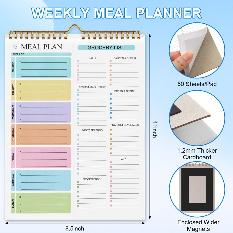 Joyberg Meal Planner Notebook 8.5x11â€, 50 Sheets Magnetic, Double Helix Meal & Grocery List, Wall-Mountable Menu Planner for Daily & Weekly Plan - Image 2