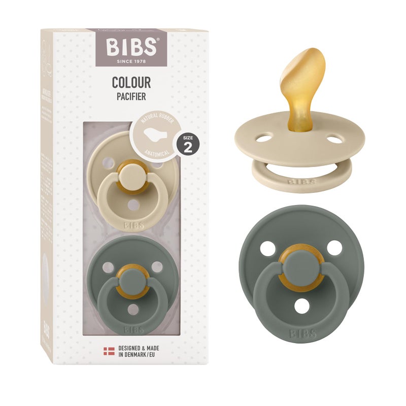BIBS Pacifiers 618 Months Colour Collection 2Pack BPAFree Anatomical Natural Rubber Nipple Made in Denmark VanillaPine Color Pacifier