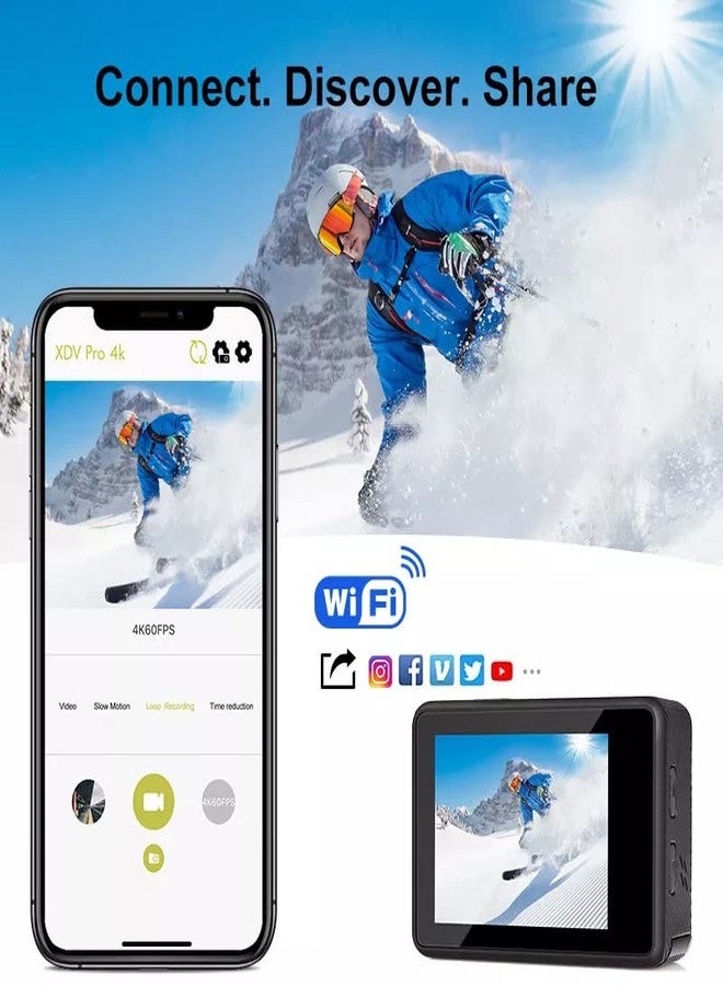 AUSHA® 4K Action Camera 60fps with Anti-Shake EIS Stabilization, 24MP Photo Resolution, 4X Digital Zoom, Remote Control, WiFi, Dual Touch Screen for Travelling,Diving,Vlogging - Image 4