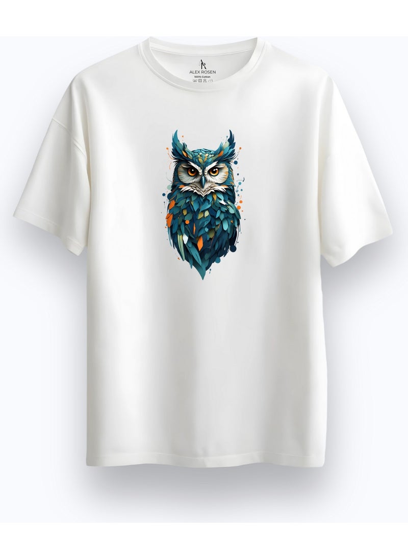 Alex Rosen Oversize Crew Neck Owl Printed Short Sleeve White T-Shirt  - Image 1