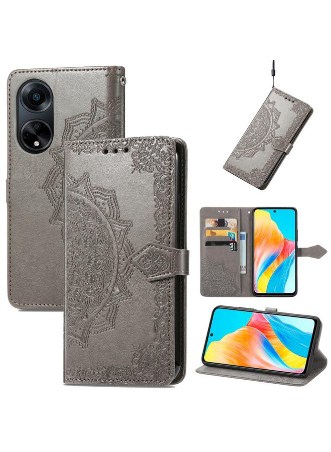 إيروريكس جراب هاتف OPPO A98 من الجلد المنقوش بزهرة ماندالا - Image 1