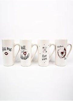 Generic Porcelain Nescafe and Ceramic Coffee Cups 4-Pieces Set, Large, Multicolor