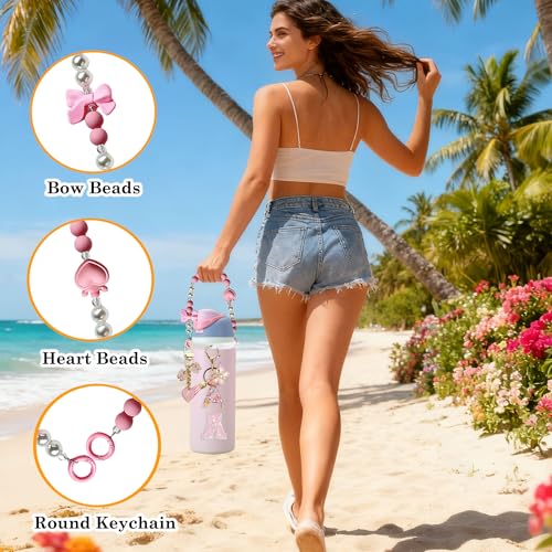 Mengayadi Cute Letter Charm Set for Owala Water Bottle 24oz, 32oz, 40oz, Owala Kids & Coffee Tumbler, FreeSip – Includes Handle Strap, for Owala & Stanley Cup Accessories(K, Pink) - Image 2