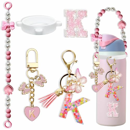 Mengayadi Cute Letter Charm Set for Owala Water Bottle 24oz, 32oz, 40oz, Owala Kids & Coffee Tumbler, FreeSip – Includes Handle Strap, for Owala & Stanley Cup Accessories(K, Pink) - Image 1