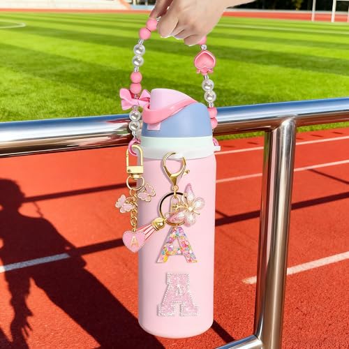 Mengayadi Cute Letter Charm Set for Owala Water Bottle 24oz, 32oz, 40oz, Owala Kids & Coffee Tumbler, FreeSip – Includes Handle Strap, for Owala & Stanley Cup Accessories(K, Pink) - Image 3