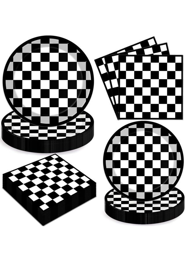 Oigco 60 PCS Race Car Birthday Party Decorations, Checkered Flag Plates and Napkins for Cars Birthday Decorations, Serves 20 - Image 1