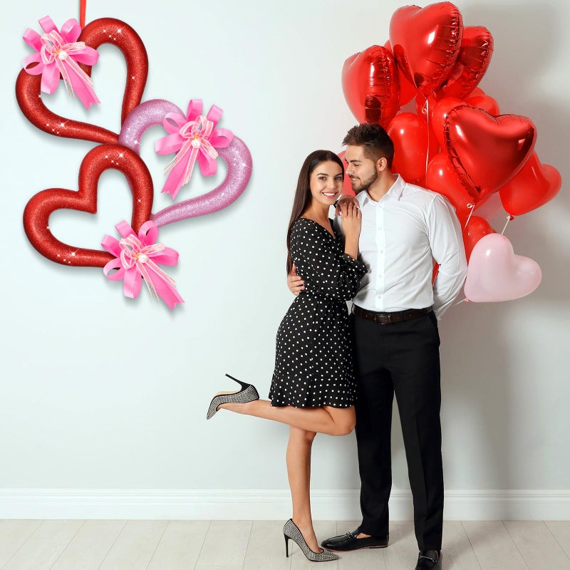Lineshading 6 Pcs Large Heart Ornaments for Valentines 10'' 3D Glitter Heart Hanging Ornament for Tree Wreath Door Home Window Valentine's Day Wedding Holiday Decor(Red and Pink,Fine Glitter) - Image 5