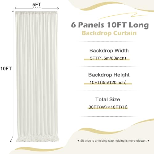 NSSONBEN 30ft x 10ft Wrinkle Free Ivory Backdrop Curtain for Parties, 6 Panels 5x10ft Silky Polyester Ivory Wedding Backdrop Drapes Photo Back Drop Cloth for Birthday Baby Shower Photography Background - Image 5